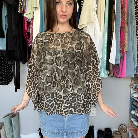 Michael Kors Sheer Leopard Snakeskin Top - Picture 2 of 6